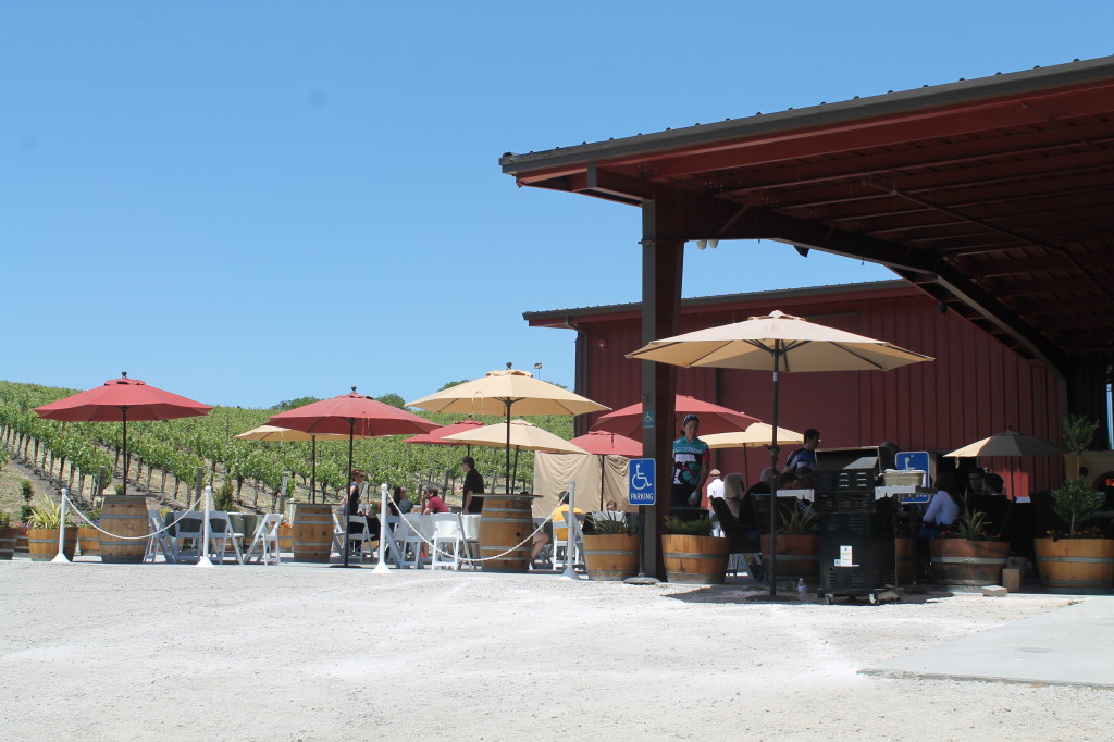 Relax under the water misters on the huge outside patio at Opolo Vineyards