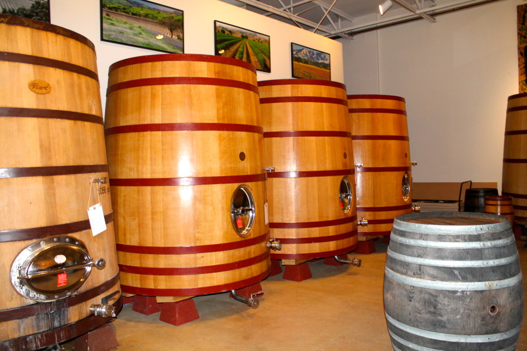 Wines are aged in oak barrels for 16 month ~ up close in the members' tasting room